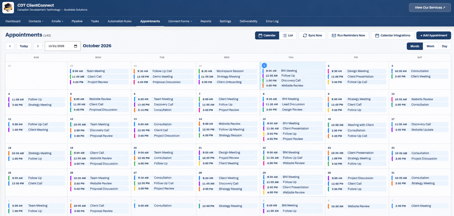Images By Cdt | Your Web Design And Digital Marketing Services Provider Crm Appointment Calendar Showing Client Meetings, Consultations And Follow-Ups